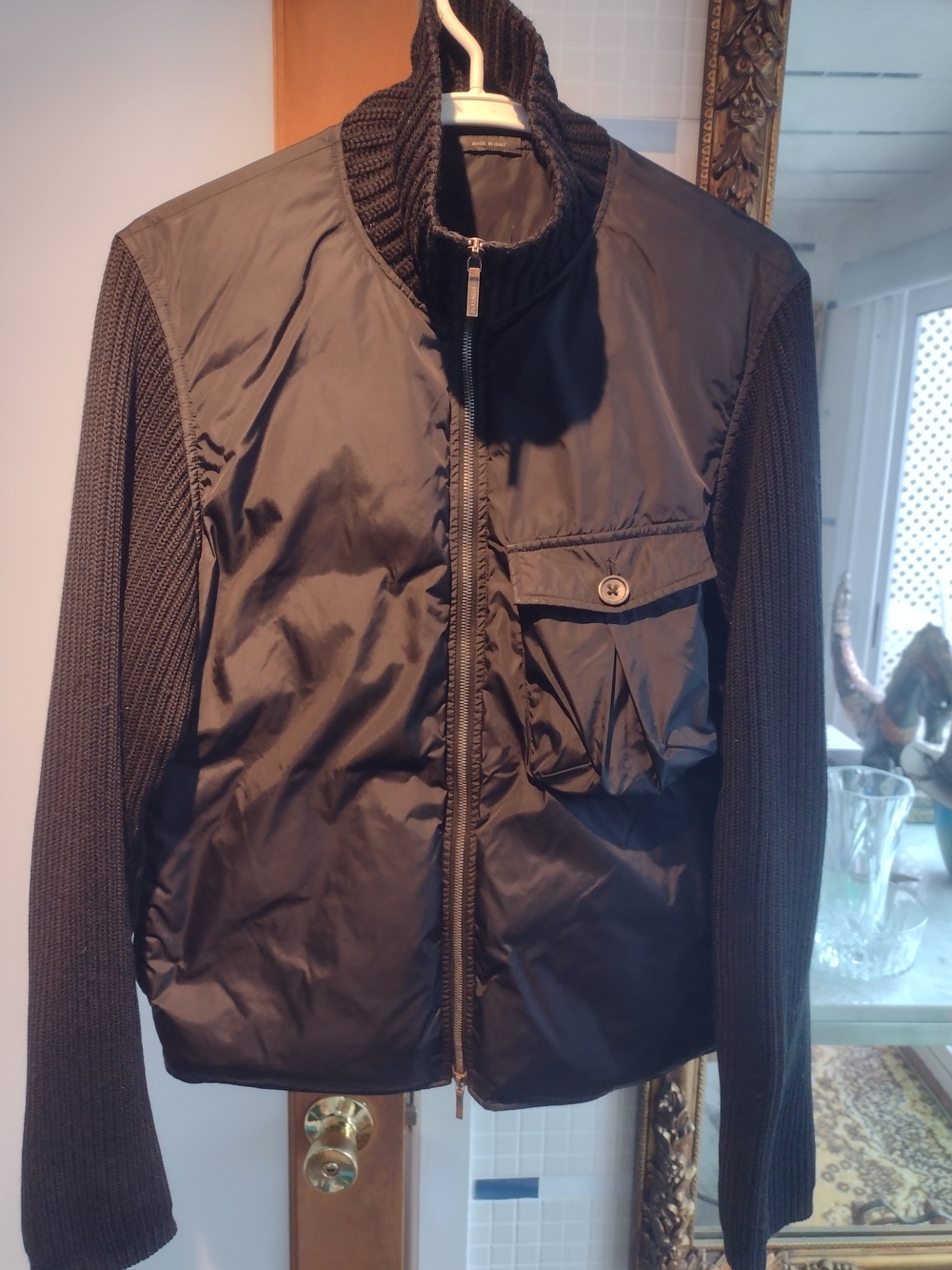 Jil Sander Black Goose down Jacket with Knit Sleeves